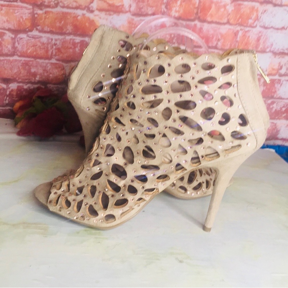 Zigi Soho Duran Caged Tan Heels with Rhinestone Embellishments - Picture 8 of 14